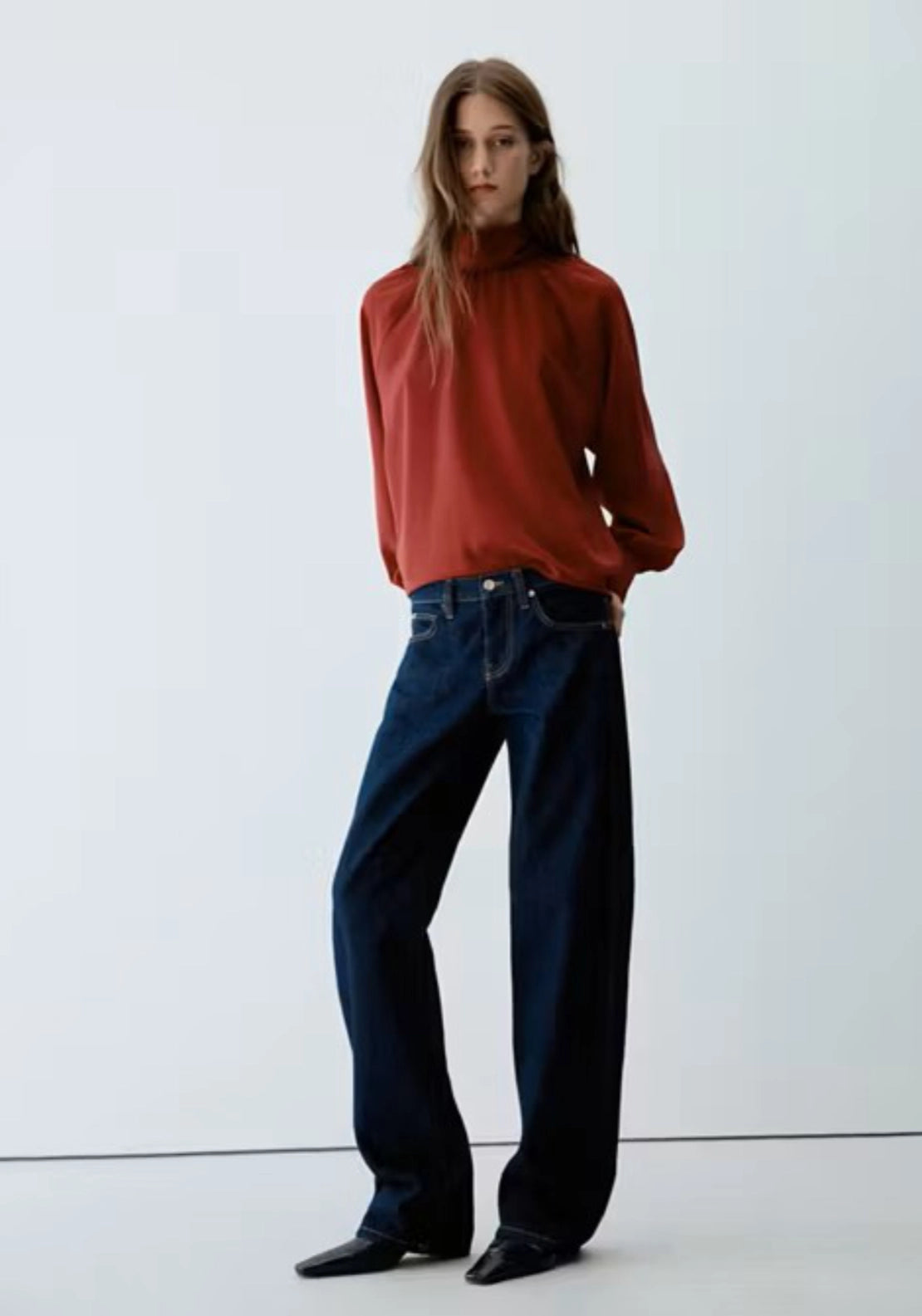Mango Ruched High Neck Blouse - Burgundy 4 Shaws Department Stores
