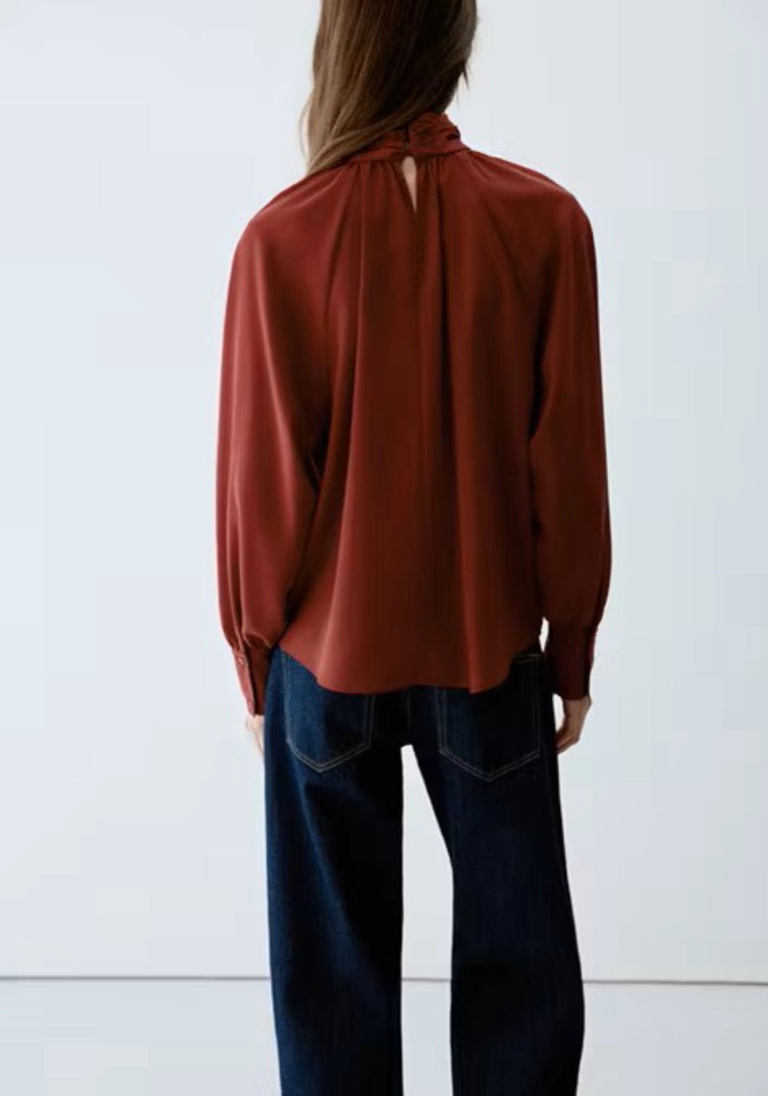 Mango Ruched High Neck Blouse - Burgundy 2 Shaws Department Stores