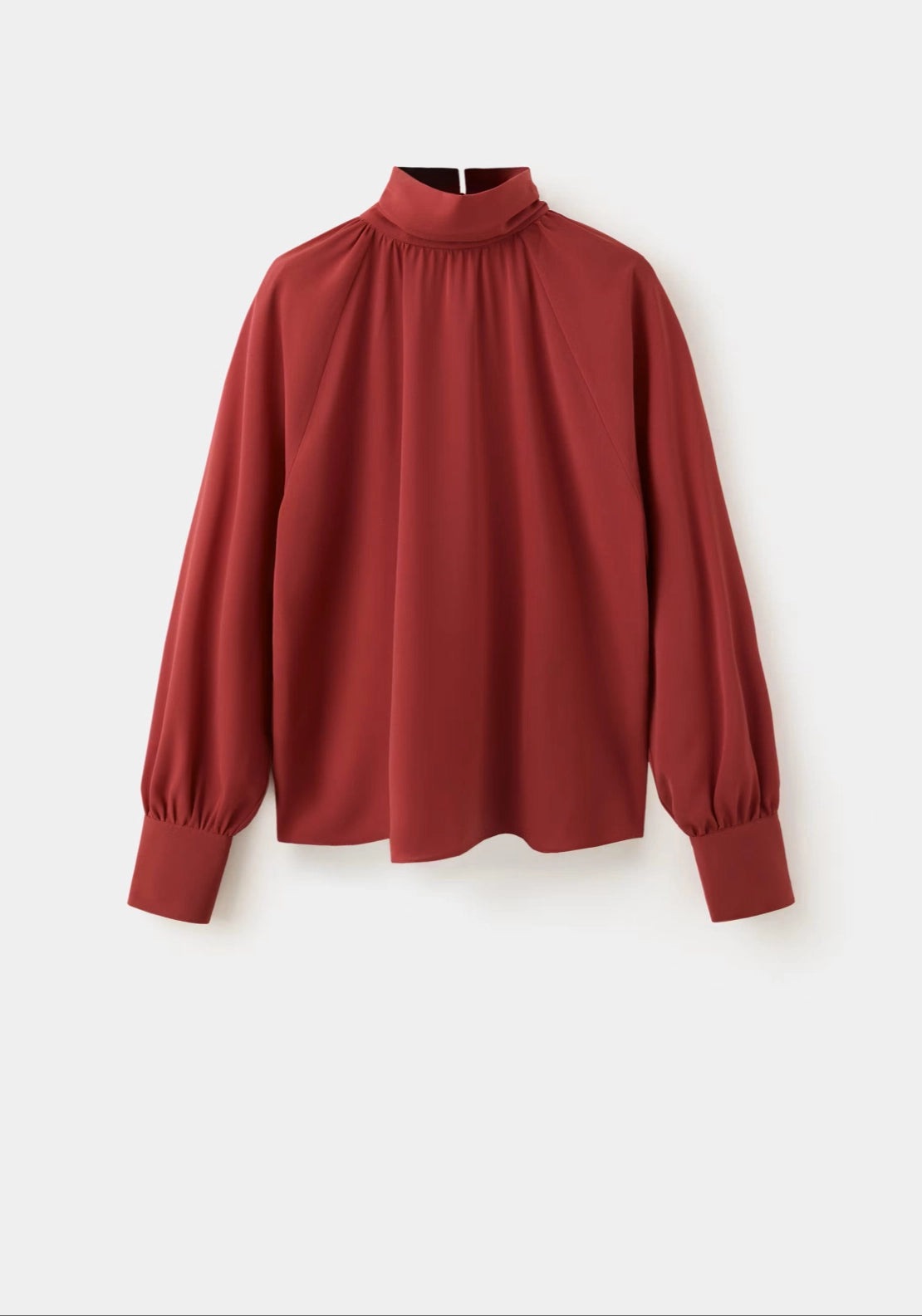 Mango Ruched High Neck Blouse - Burgundy 7 Shaws Department Stores