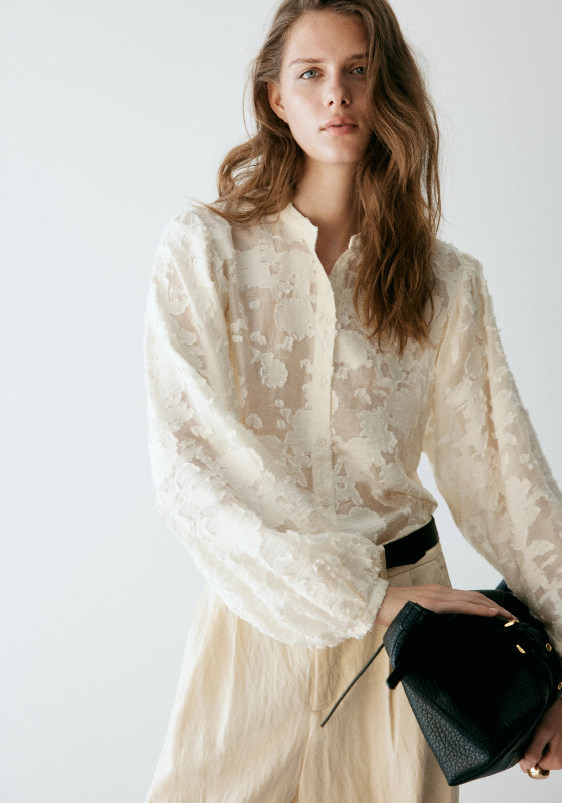 Lyocell Blouse With Embroidered Details - Cream