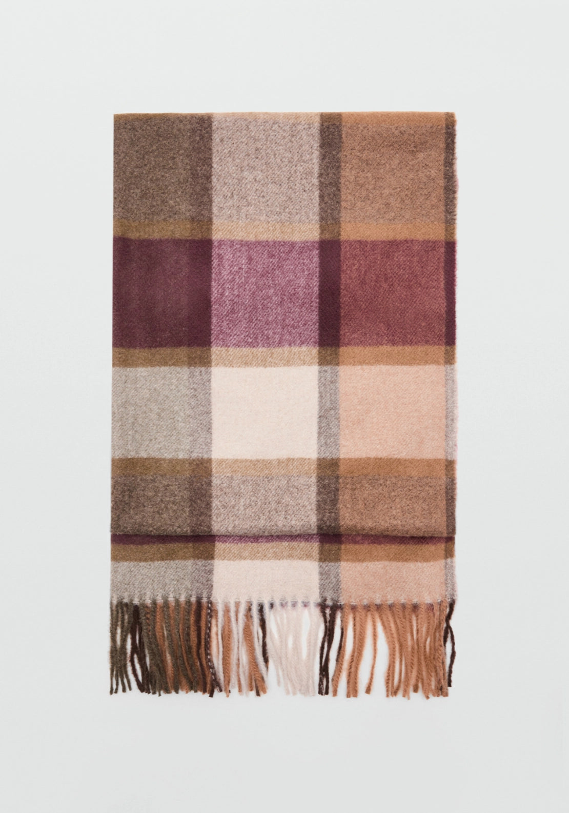 Fringed Check Scarf - Brown