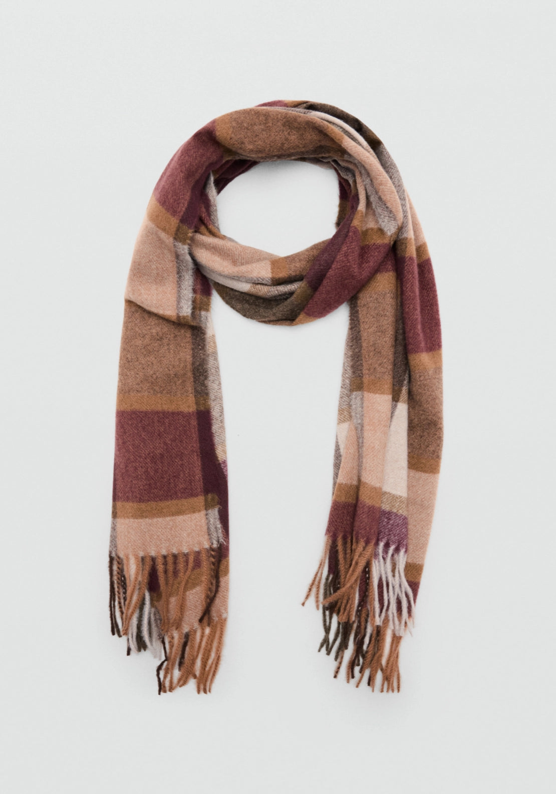 Fringed Check Scarf - Brown