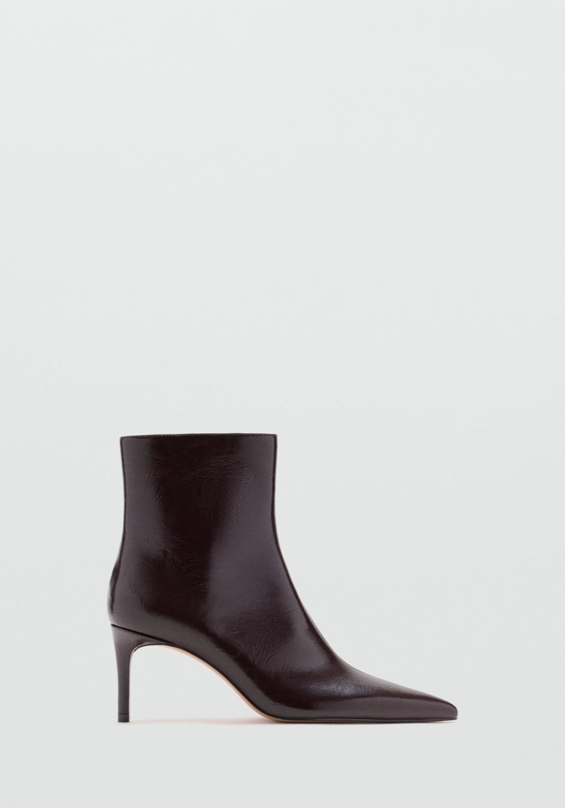 Patent Effect Pointed Toe Ankle Boot - Burgundy