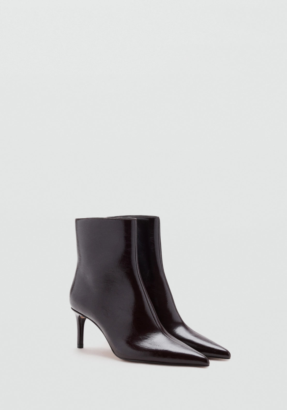 Patent Effect Pointed Toe Ankle Boot - Burgundy