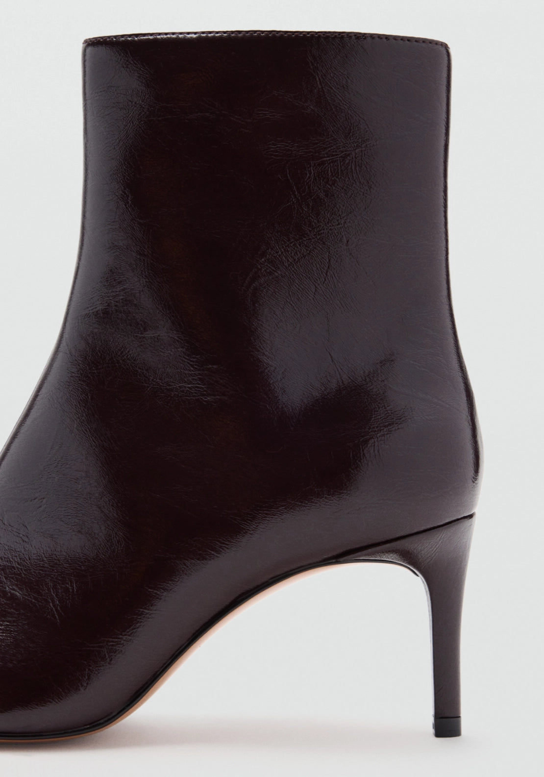 Patent Effect Pointed Toe Ankle Boot - Burgundy