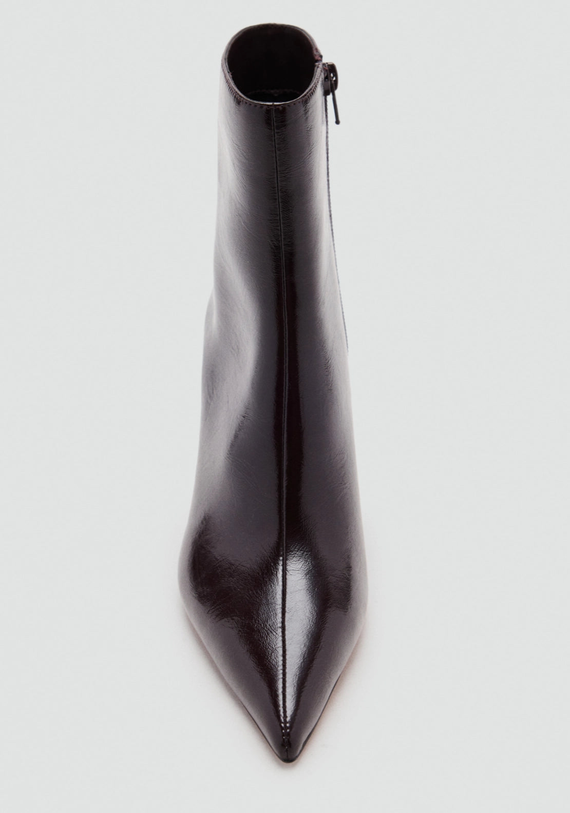 Patent Effect Pointed Toe Ankle Boot - Burgundy