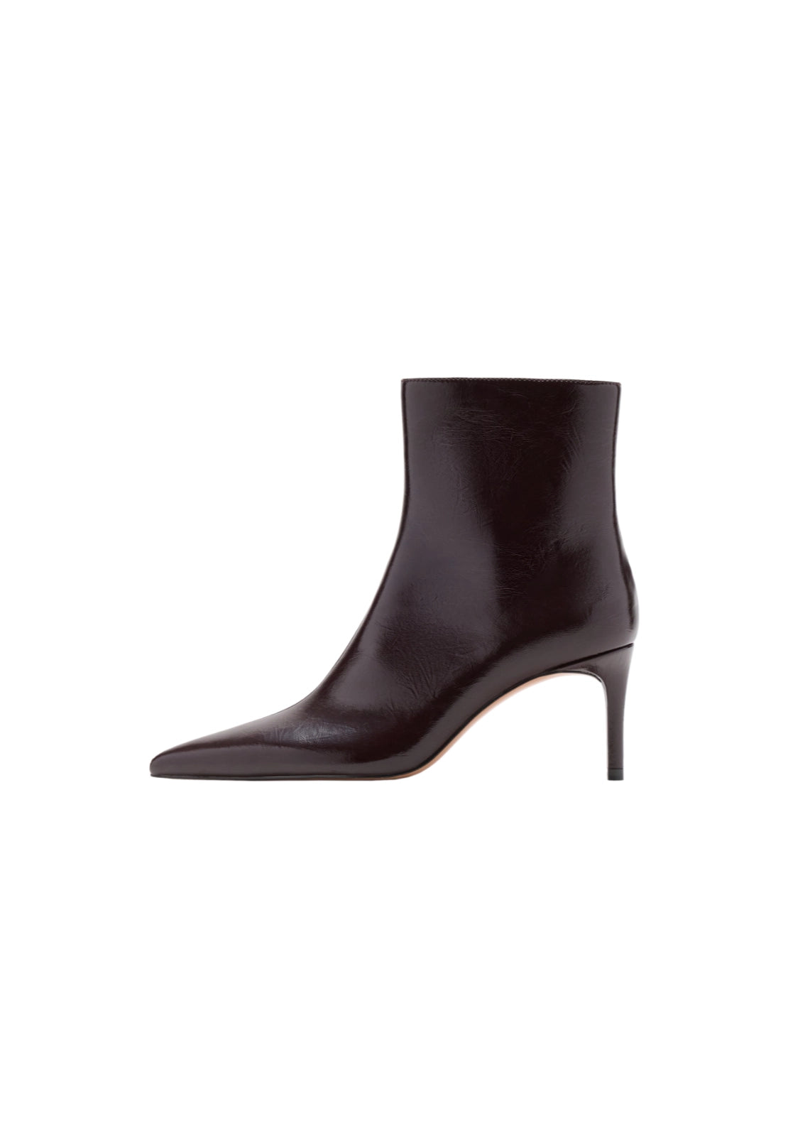 Patent Effect Pointed Toe Ankle Boot - Burgundy