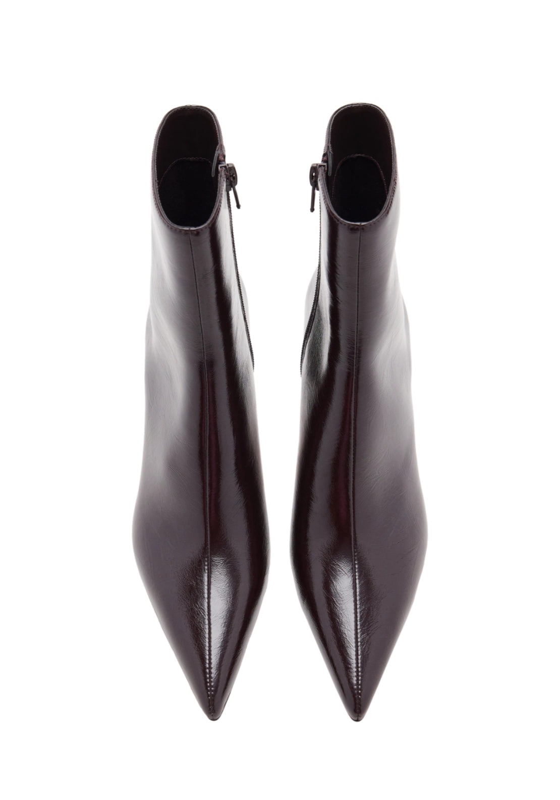 Patent Effect Pointed Toe Ankle Boot - Burgundy