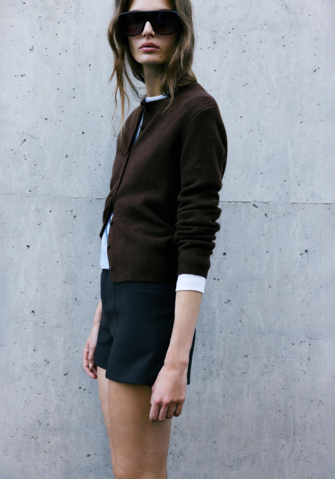 Knitted Cardigan With Bandana Scarf - Brown