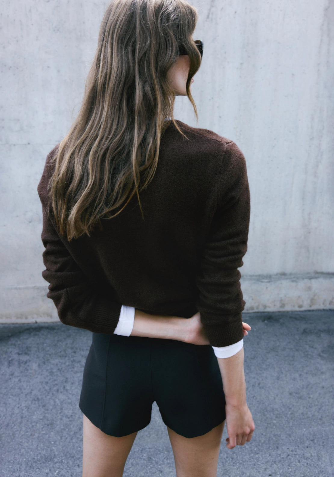 Knitted Cardigan With Bandana Scarf - Brown