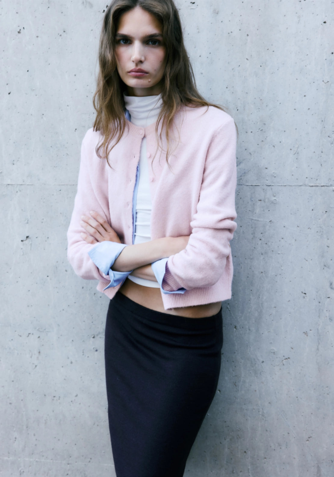Knitted Cardigan With Bandana Scarf - Pink