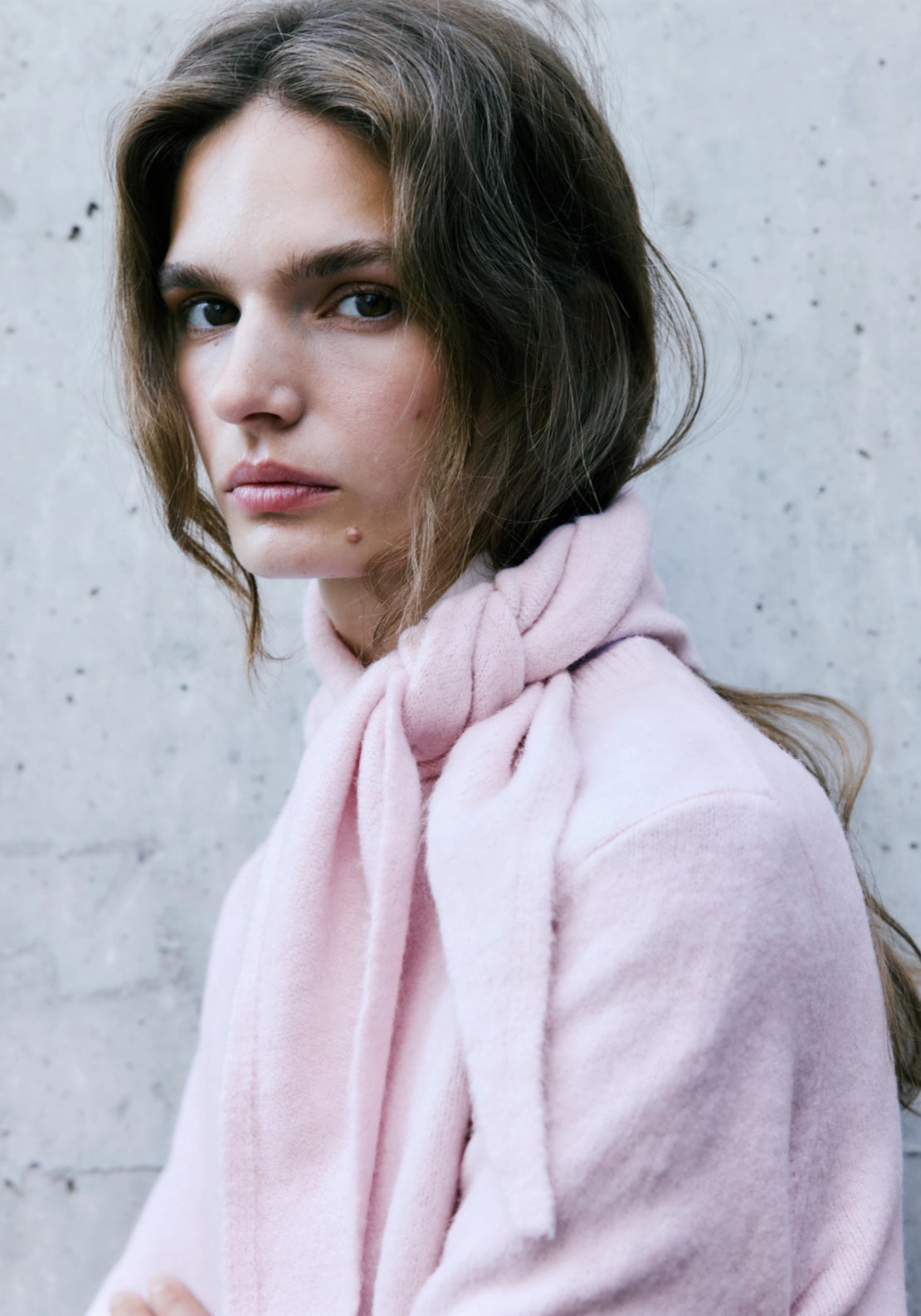 Knitted Cardigan With Bandana Scarf - Pink
