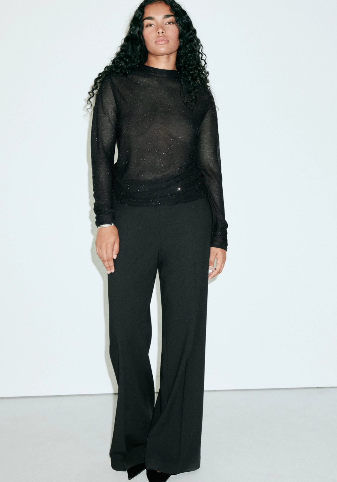 Blouse With High Lapel Collar - Black