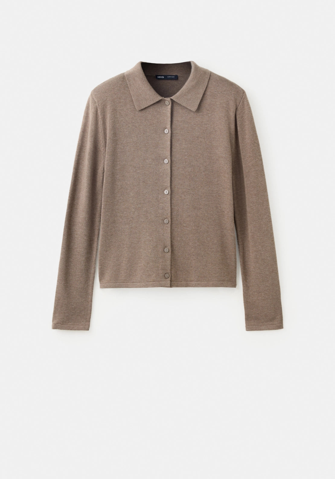 Fine Knit Cardigan With Polo Collar - Brown