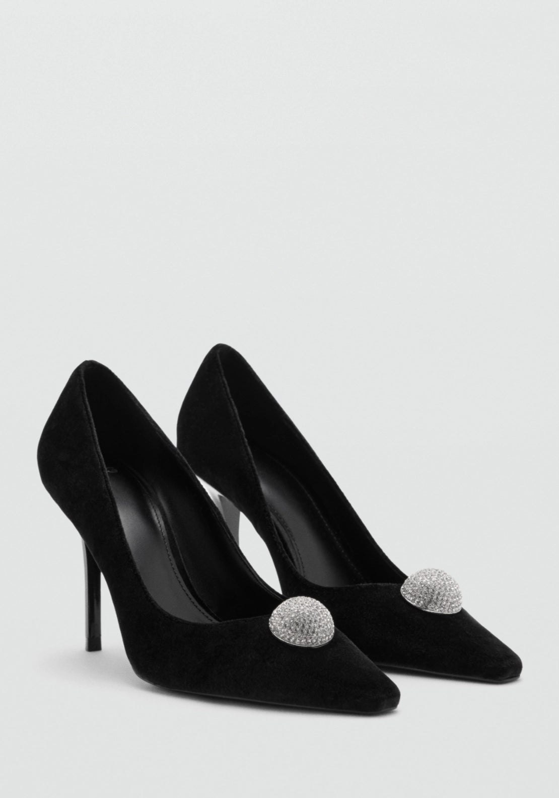 Velvety High Heeled Shoes With Shiny Ball - Black