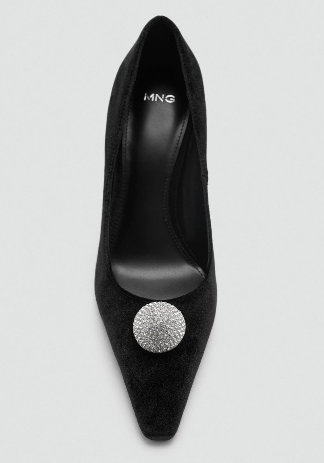 Velvety High Heeled Shoes With Shiny Ball - Black