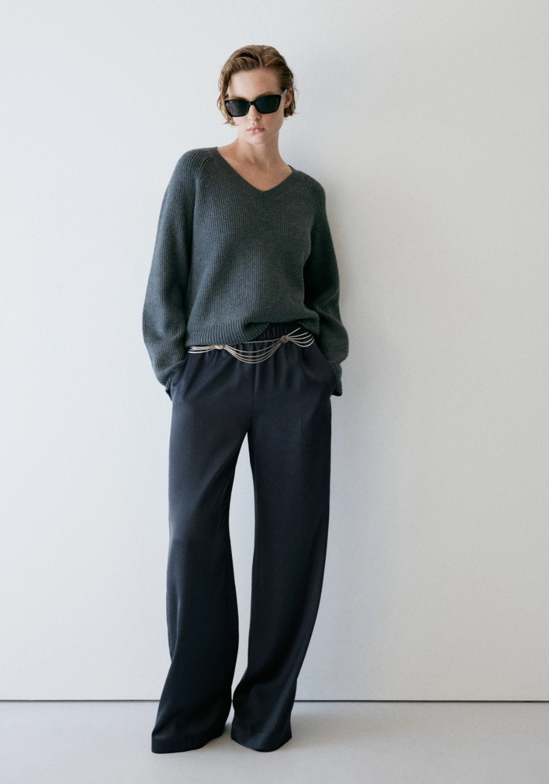 Straight Satin Trousers - Blue