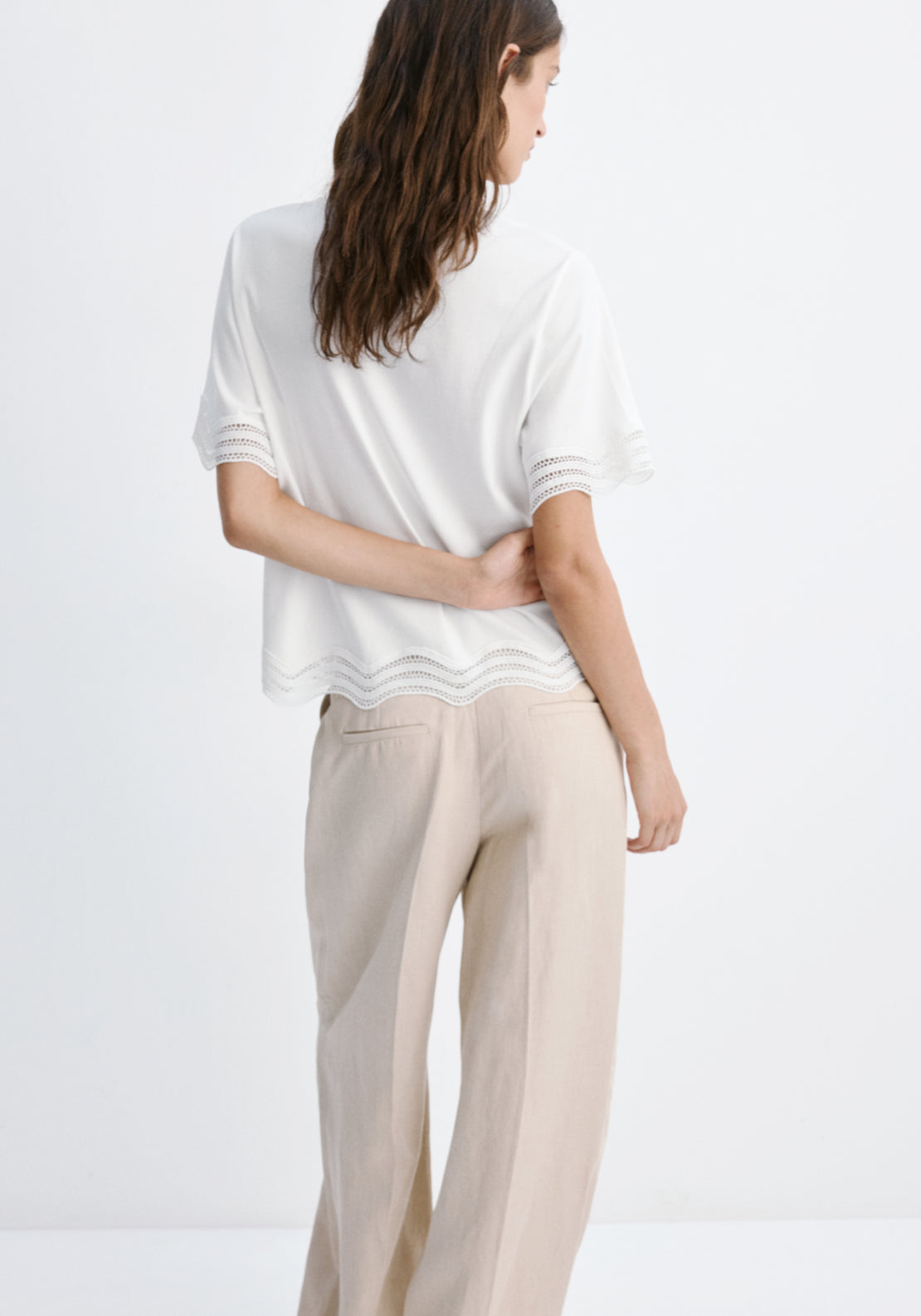 Cotton T-Shirt With Broderie Anglaise Details - White
