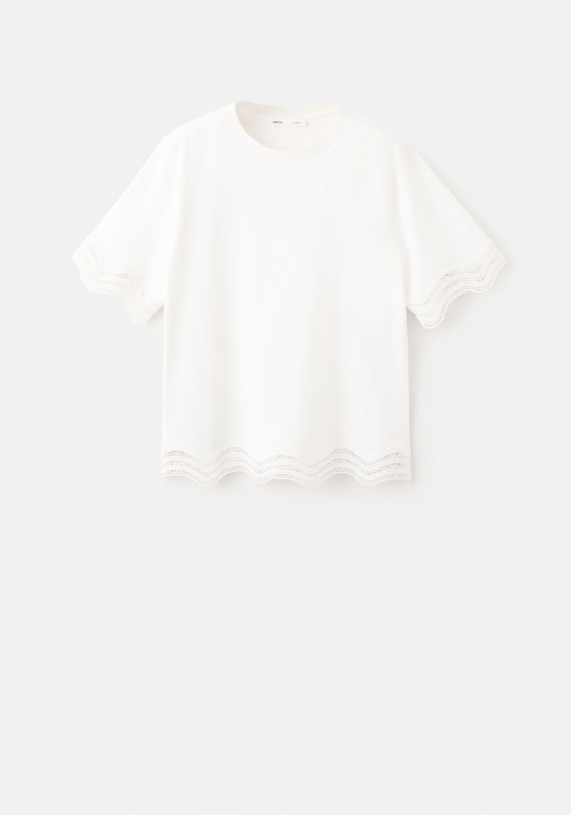 Cotton T-Shirt With Broderie Anglaise Details - White