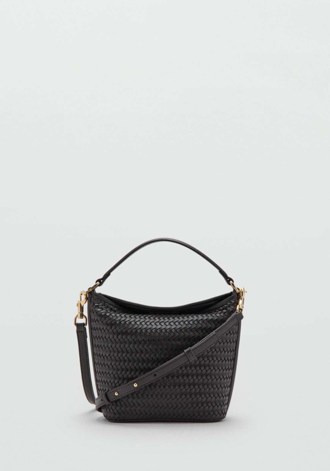 Small Braided Bucket Bag - Brown