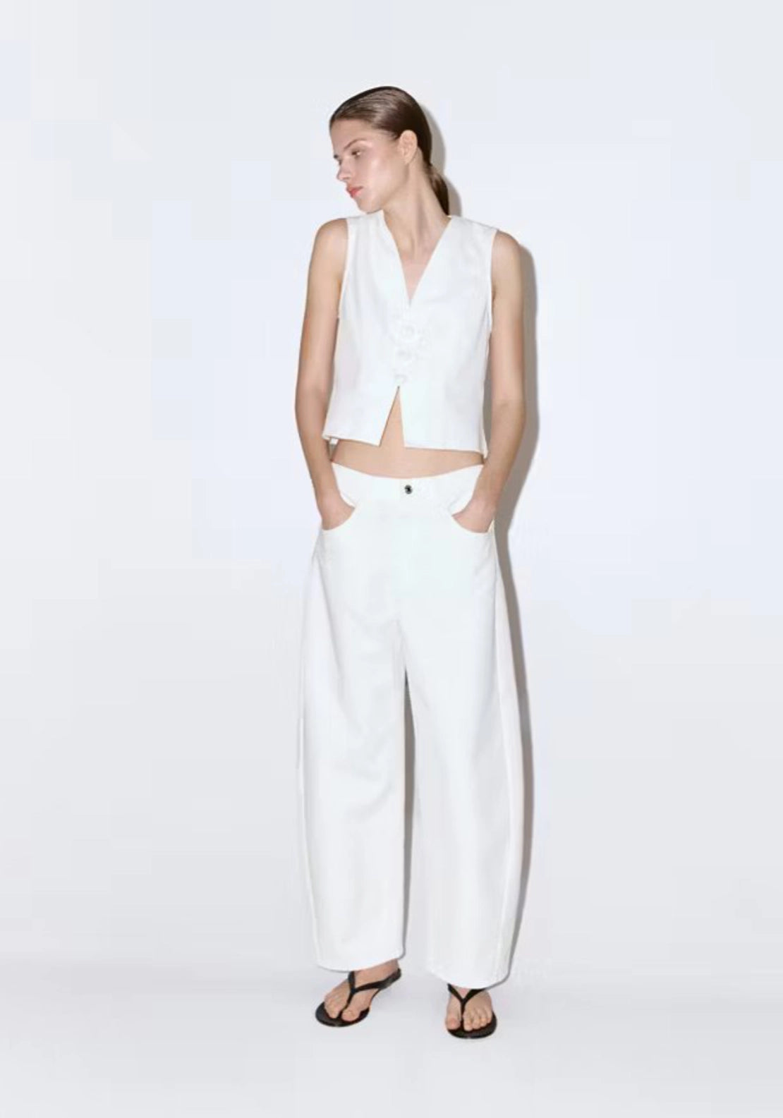 Denim Top With Front Toggles - White
