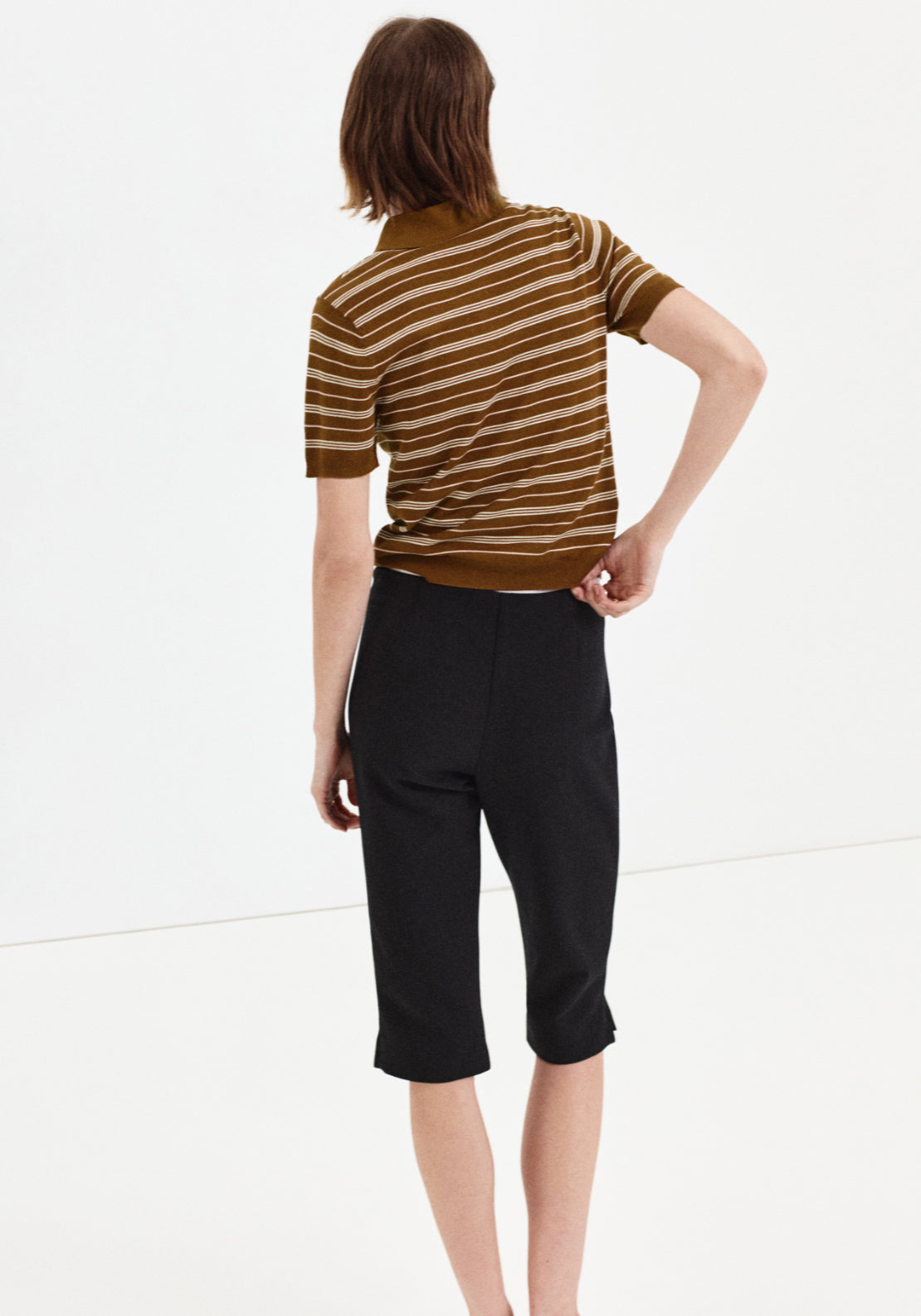 Knitted Polo Neck Sweater - Brown