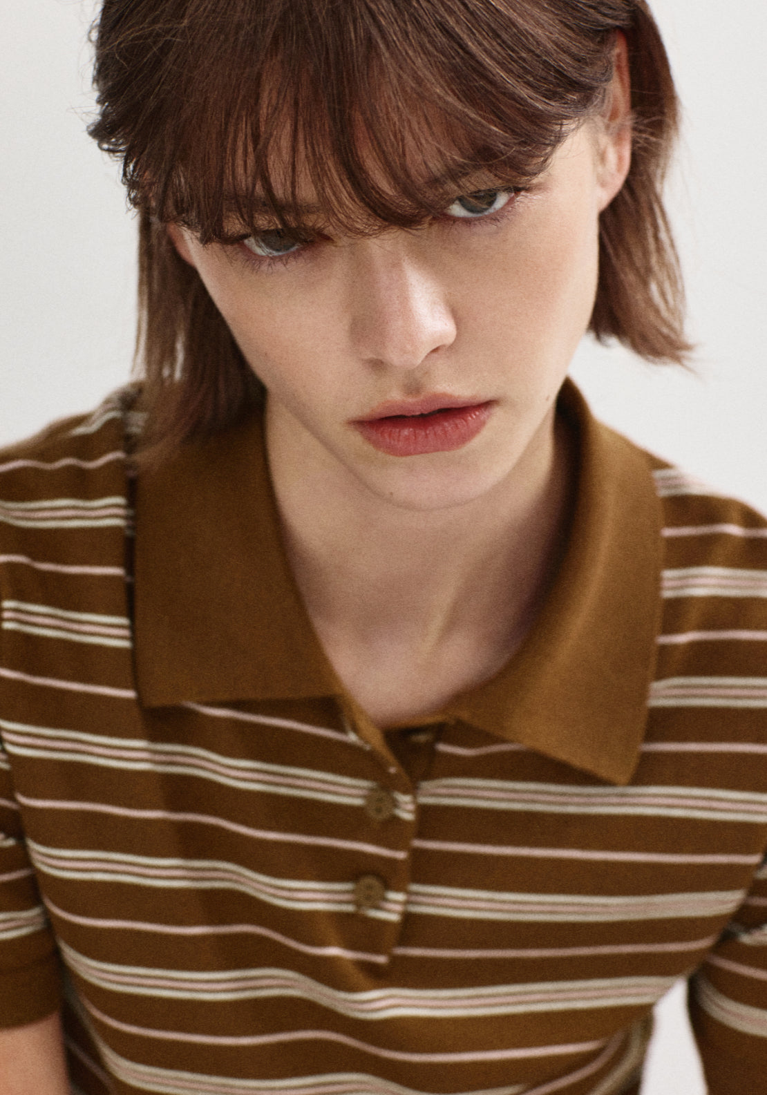 Knitted Polo Neck Sweater - Brown
