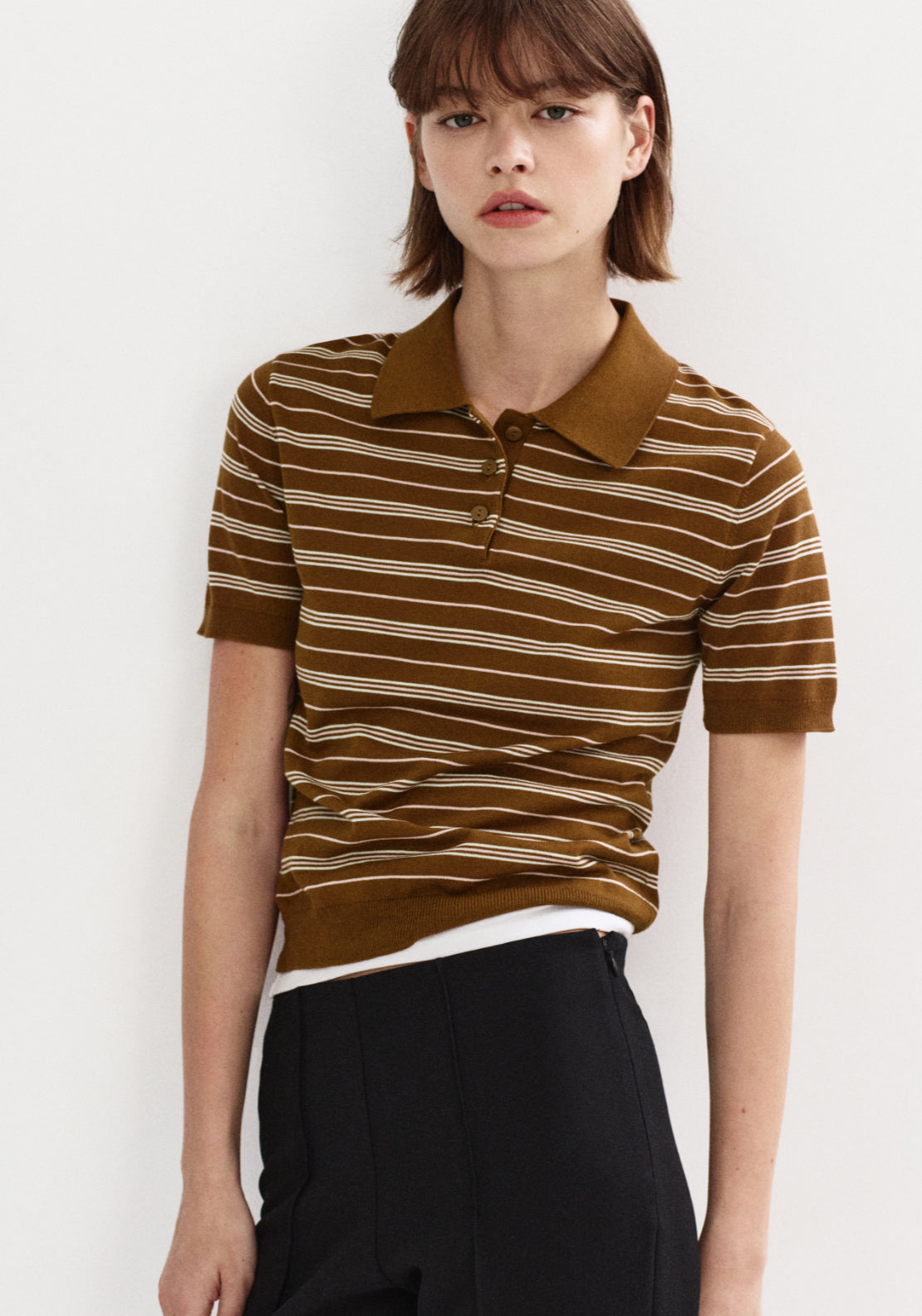 Knitted Polo Neck Sweater - Brown