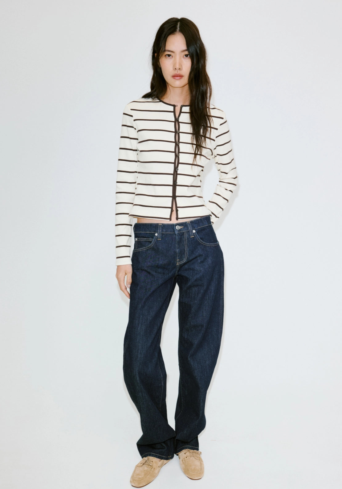 Stripped Knit Cardigan - Cream