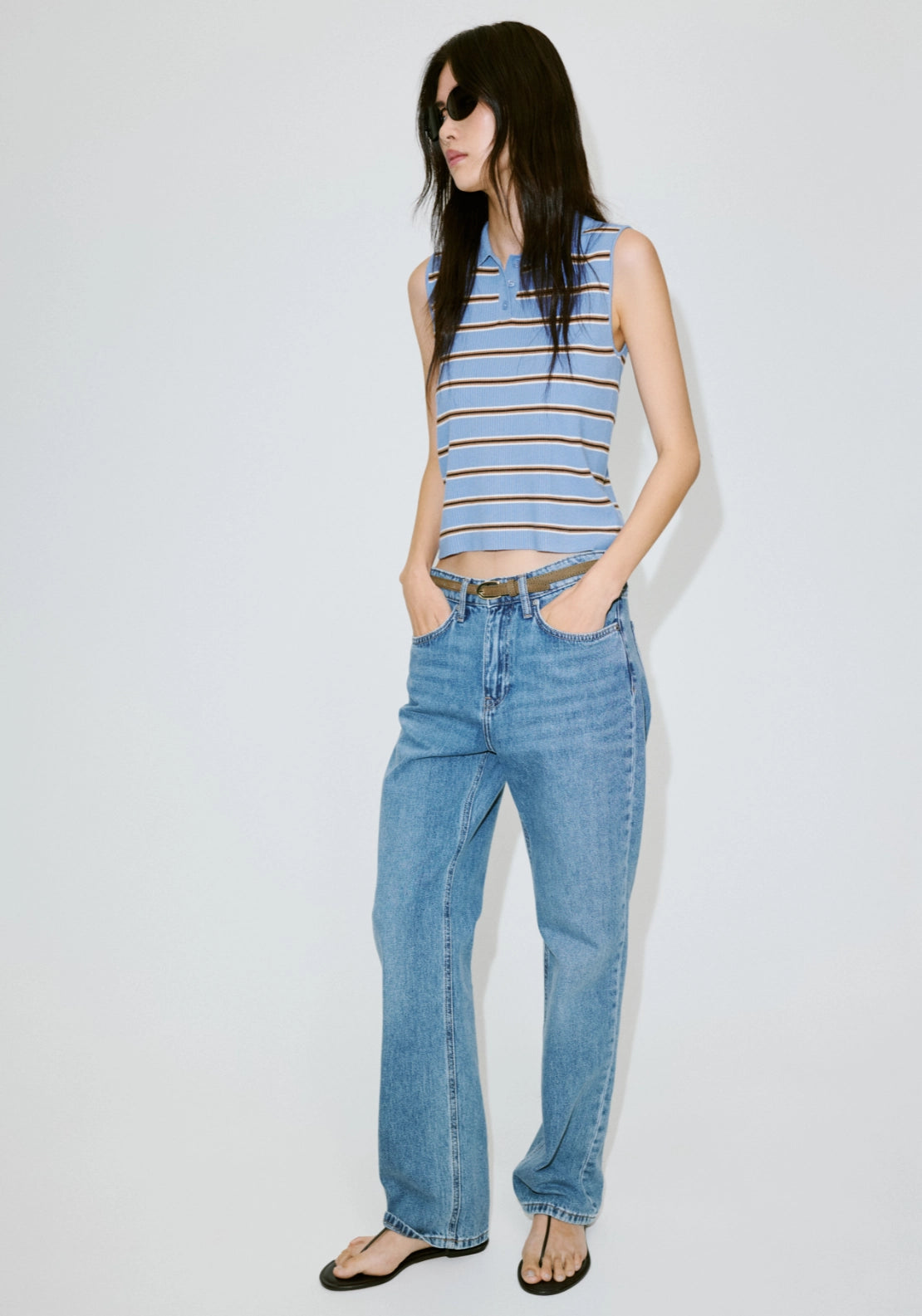 Striped Ribbed Vest - Blue