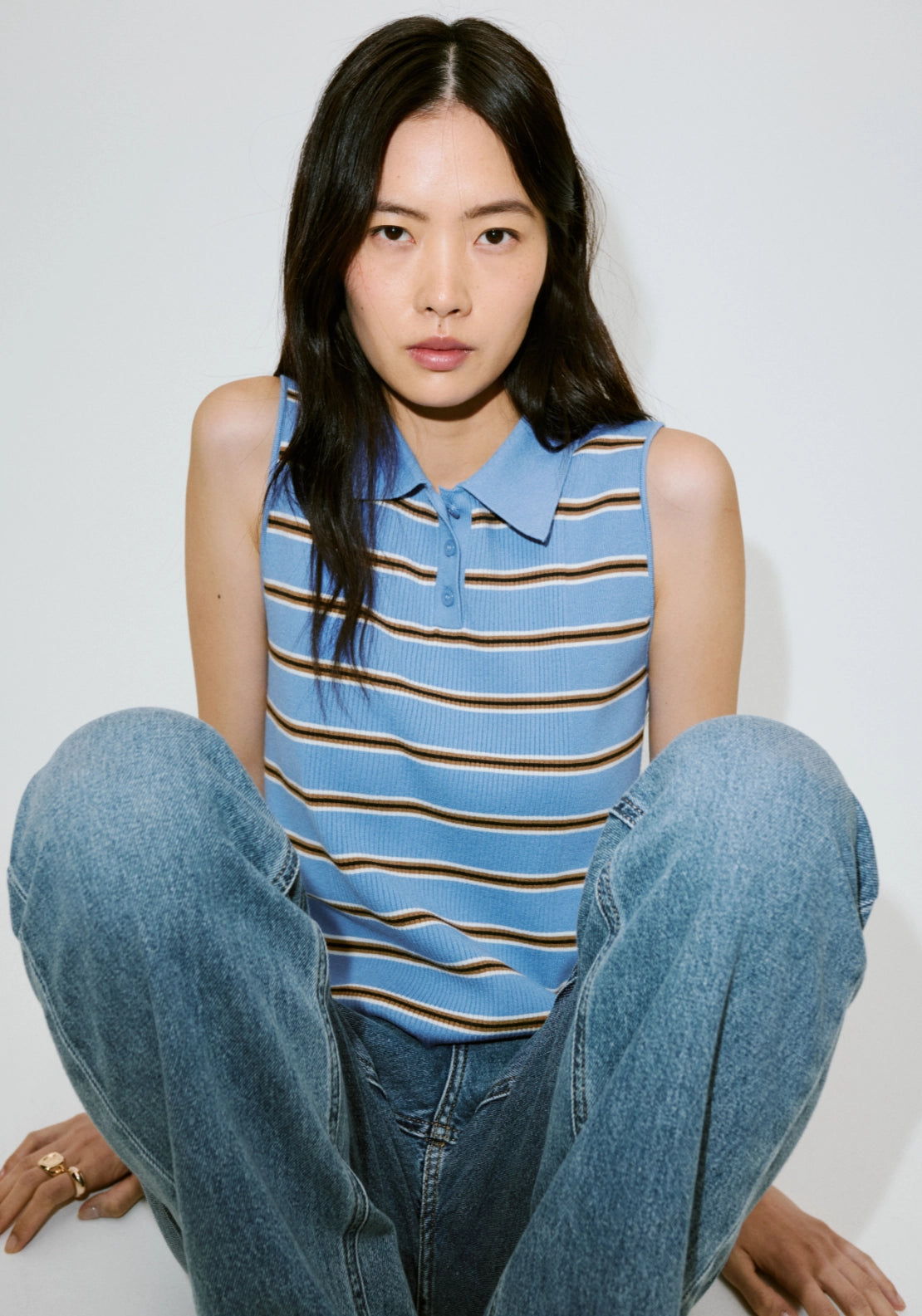 Striped Ribbed Vest - Blue