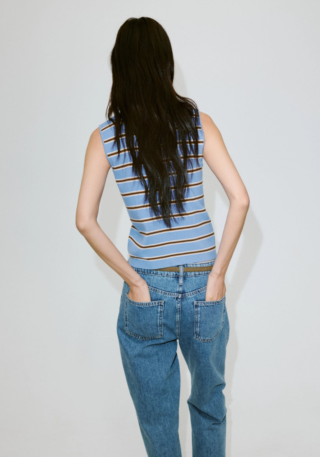 Striped Ribbed Vest - Blue