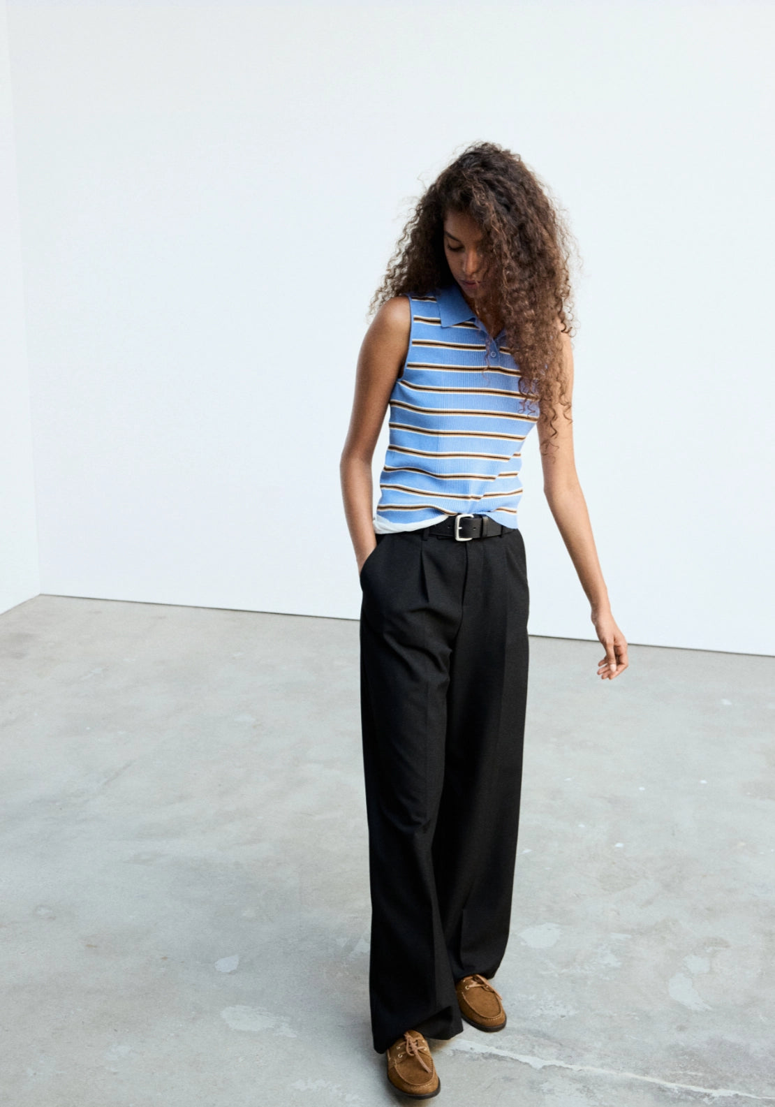 Striped Ribbed Vest - Blue
