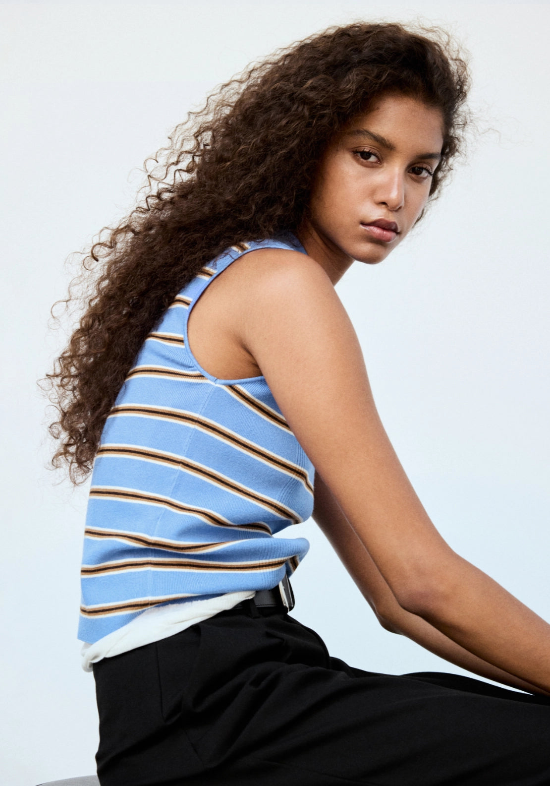 Striped Ribbed Vest - Blue
