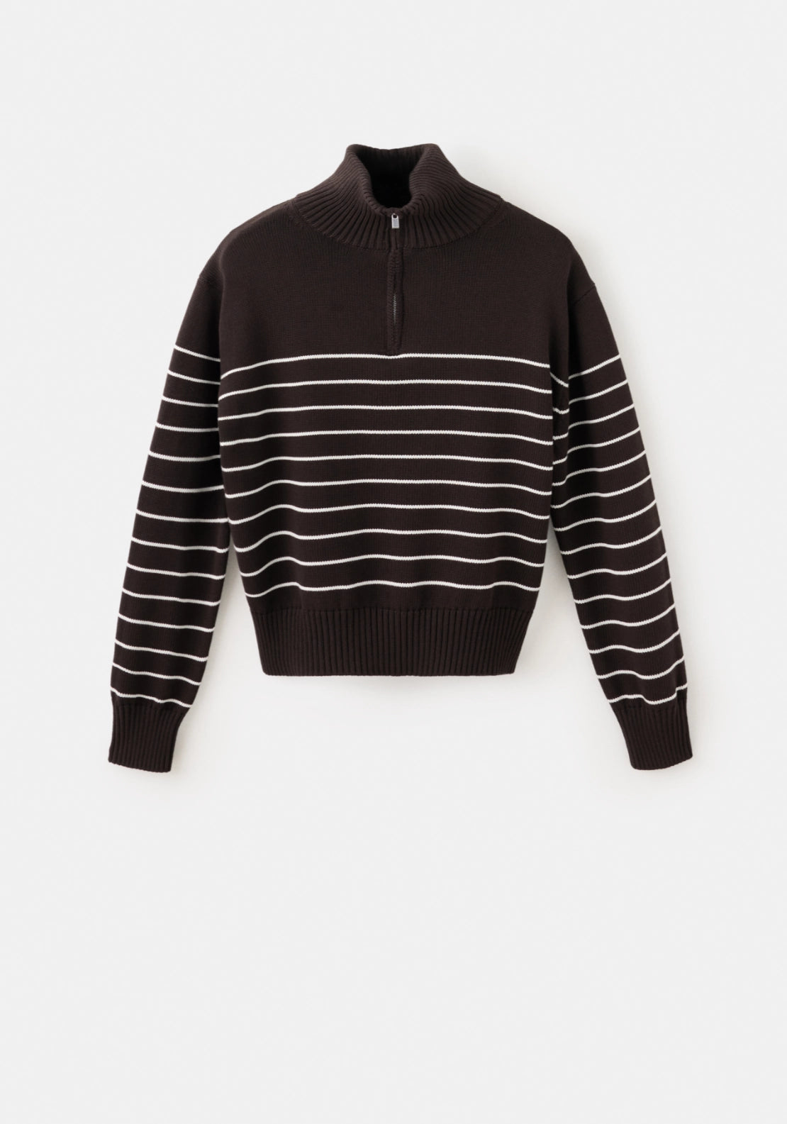 Striped Sweater With Zip - Brown