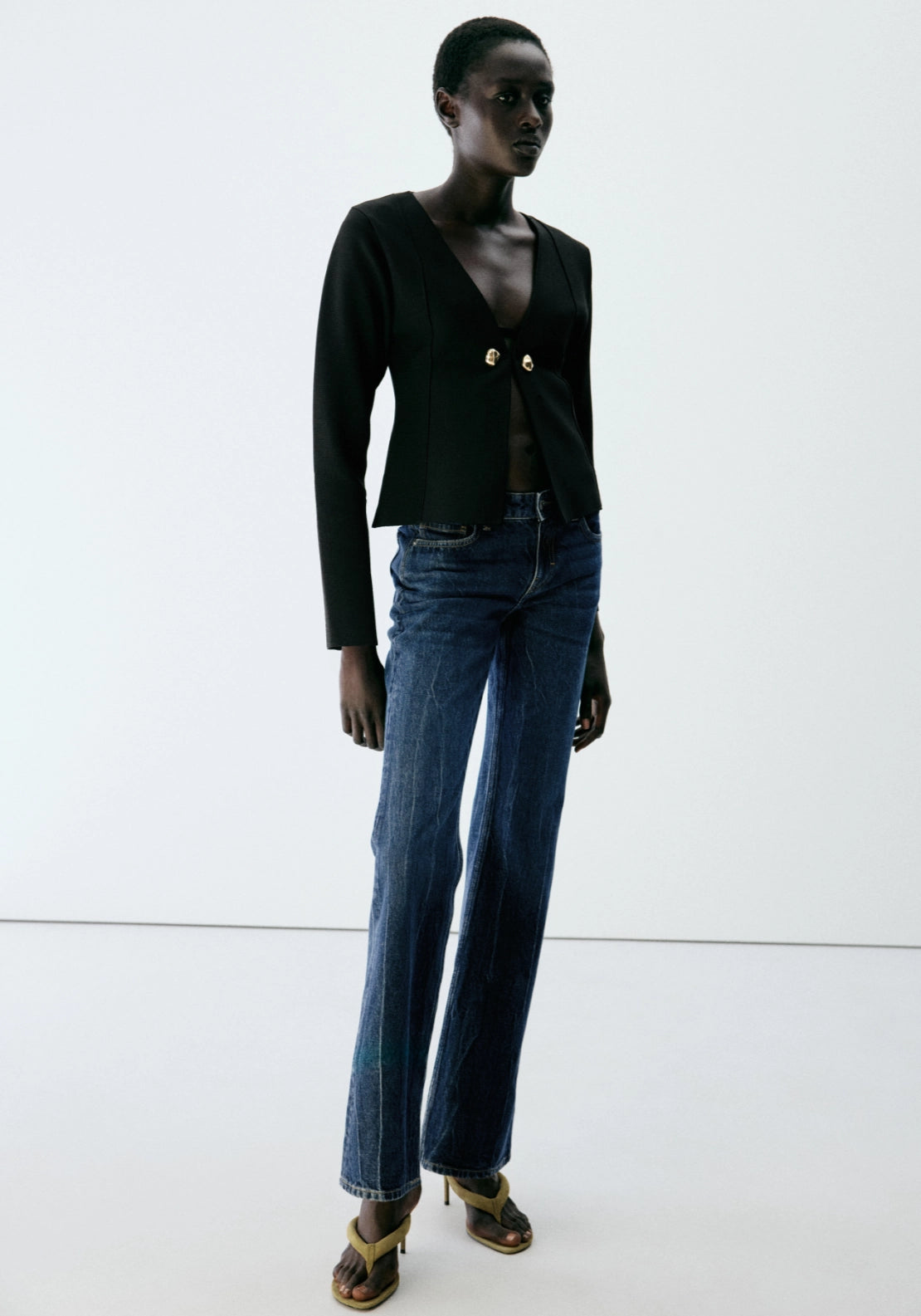 Knitted Jacket With Jewel Buttons - Black