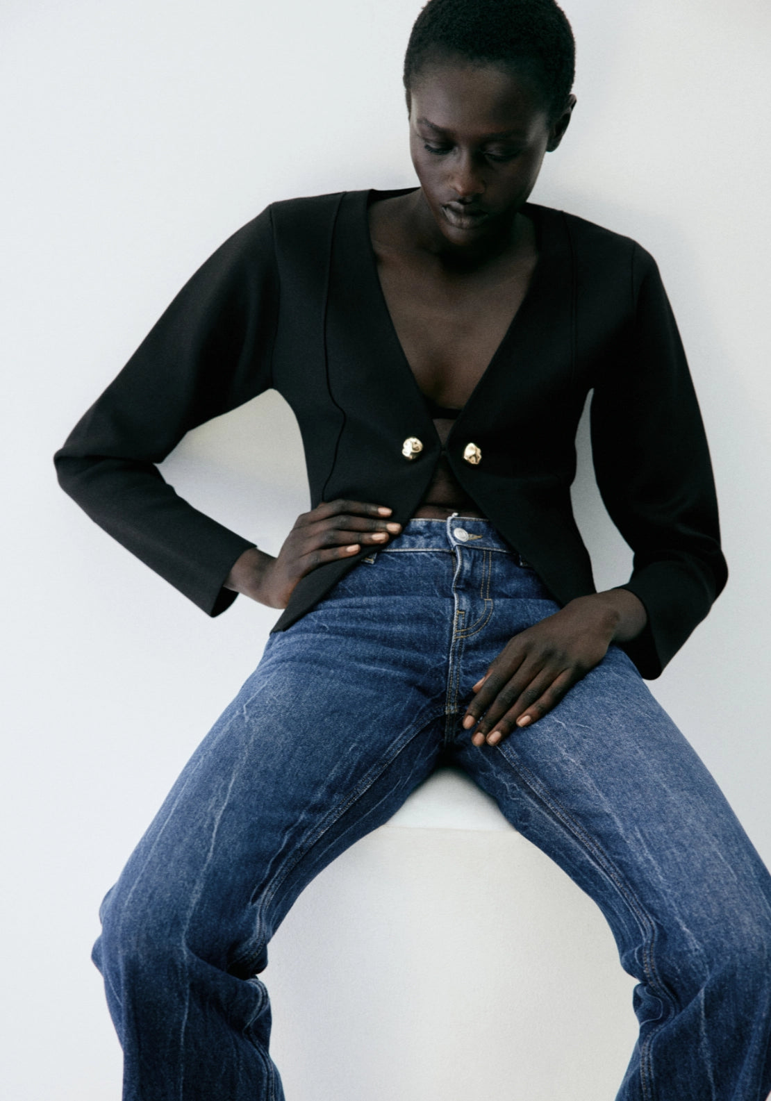 Knitted Jacket With Jewel Buttons - Black