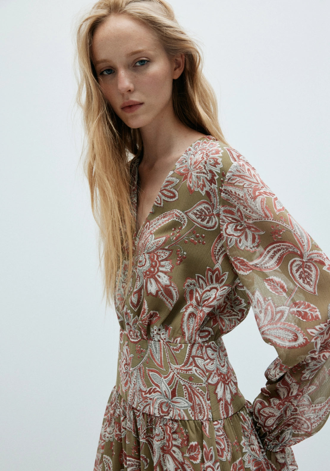 Floral Chiffon Midi Dress - Green