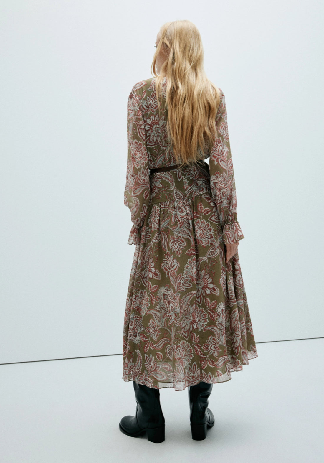Floral Chiffon Midi Dress - Green