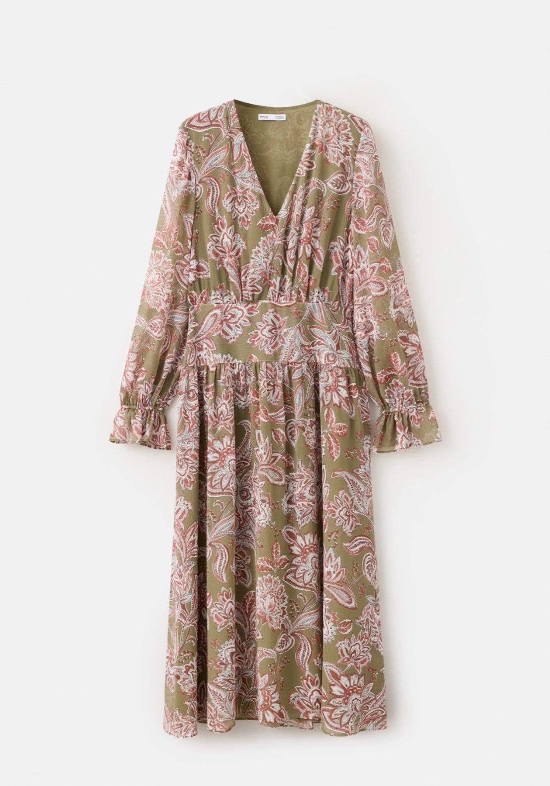 Floral Chiffon Midi Dress - Green