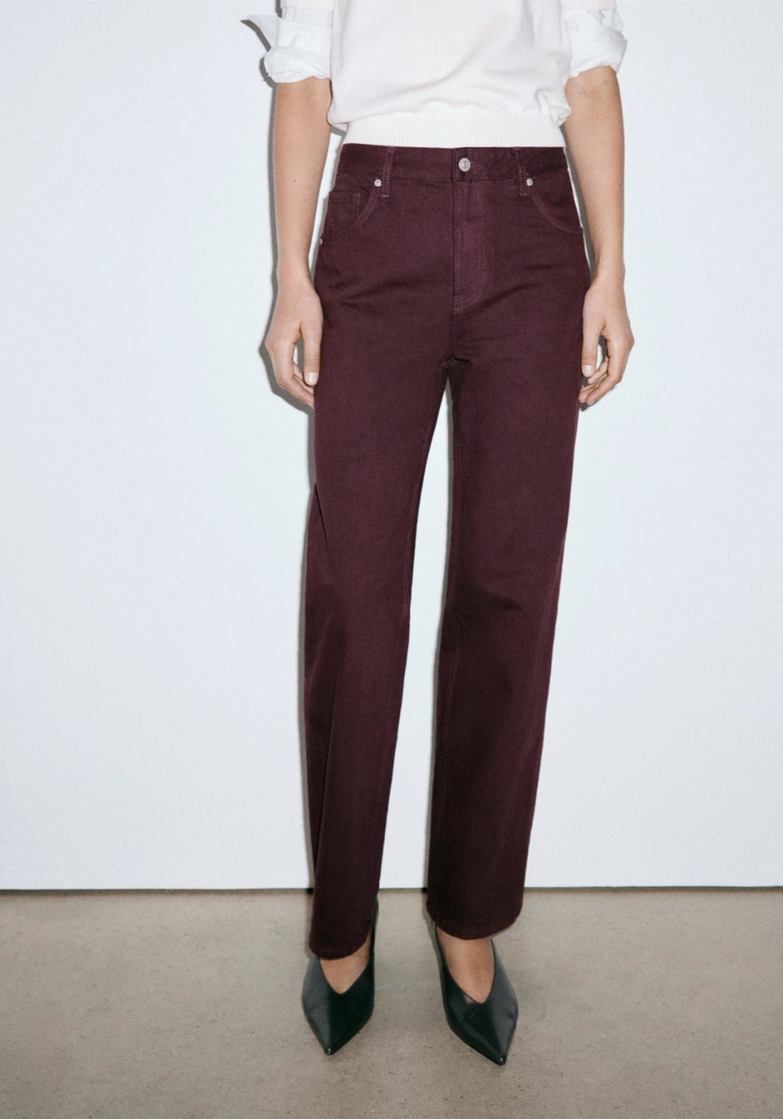 Miami Medium Rise Straight Fit Jeans - Burgundy