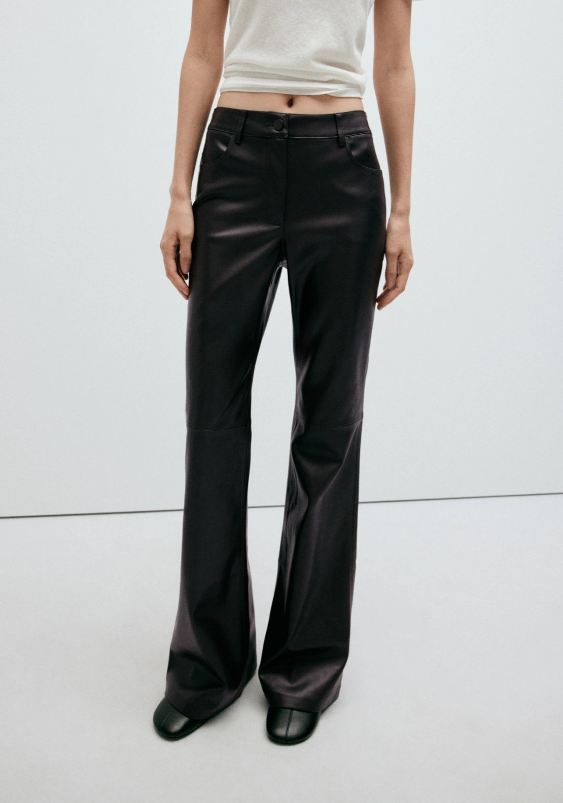 Faux Leather Flared Trousers - Black