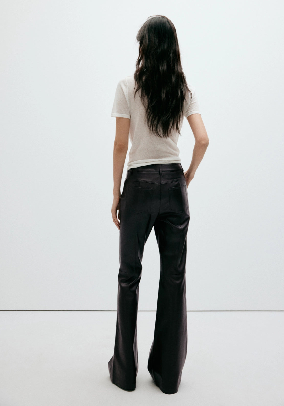 Faux Leather Flared Trousers - Brown