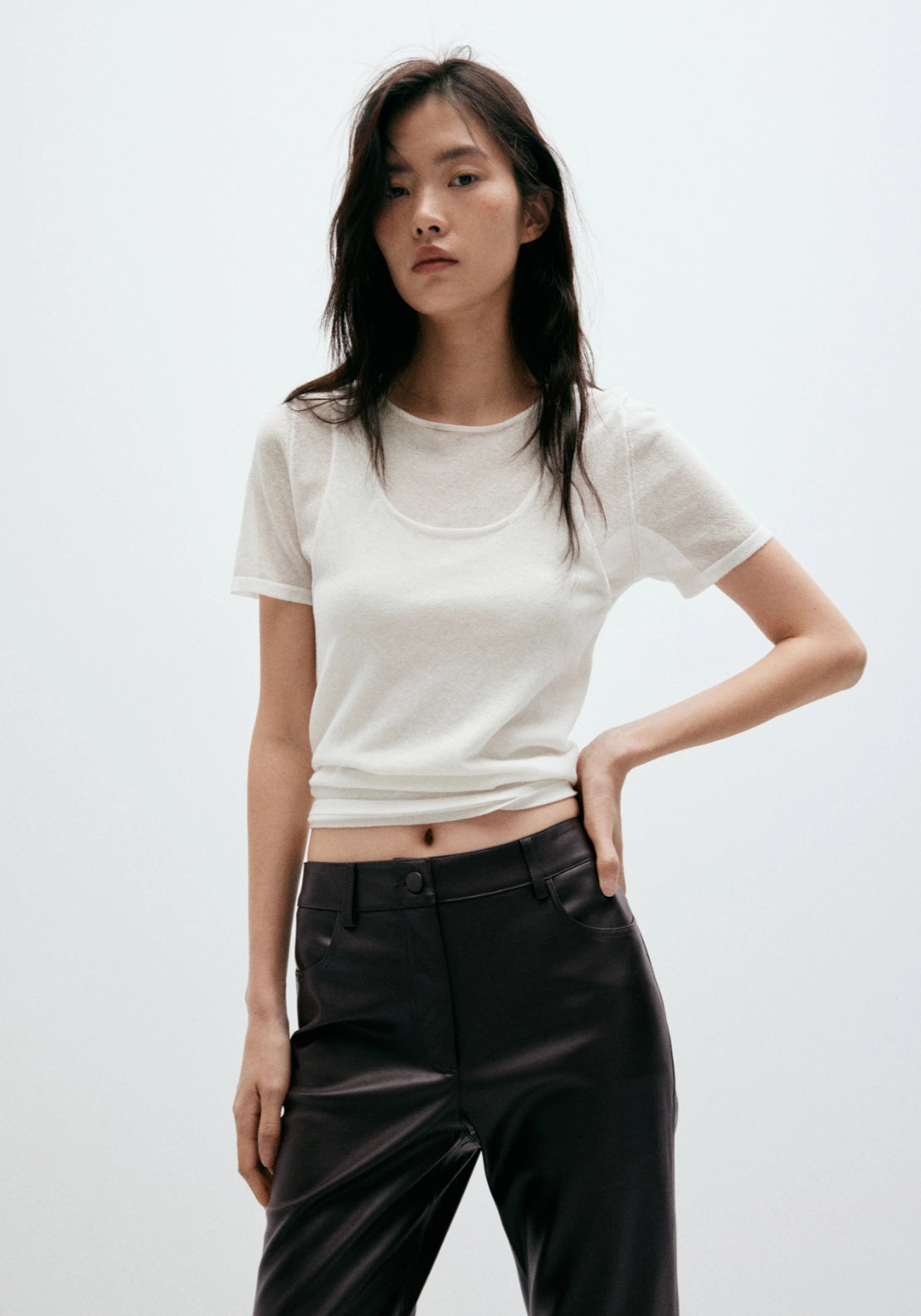 Faux Leather Flared Trousers - Black