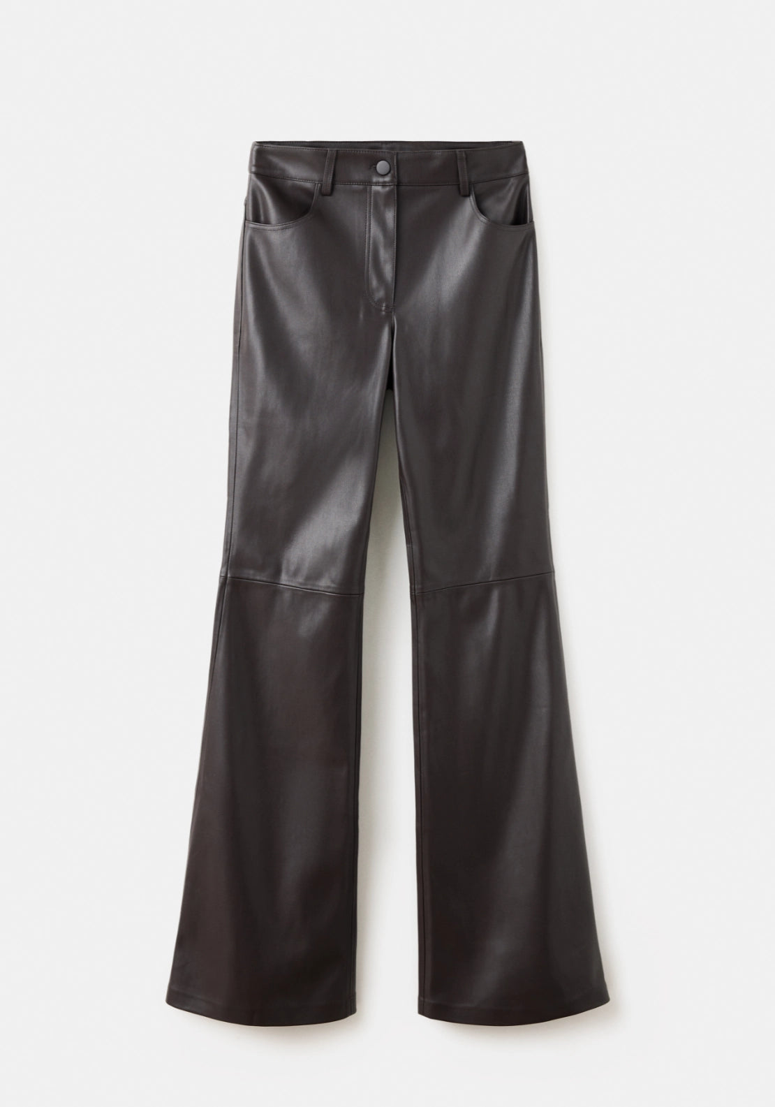 Faux Leather Flared Trousers - Black