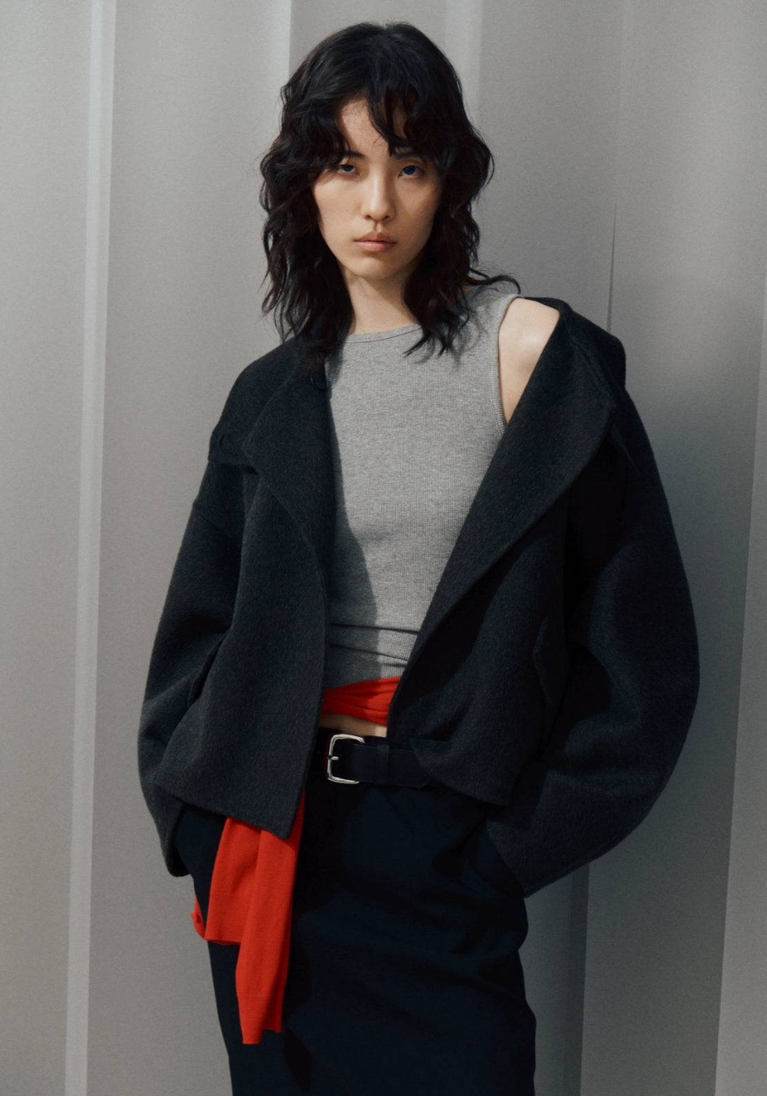 Wool Jacket With Funnel Neck - Grey