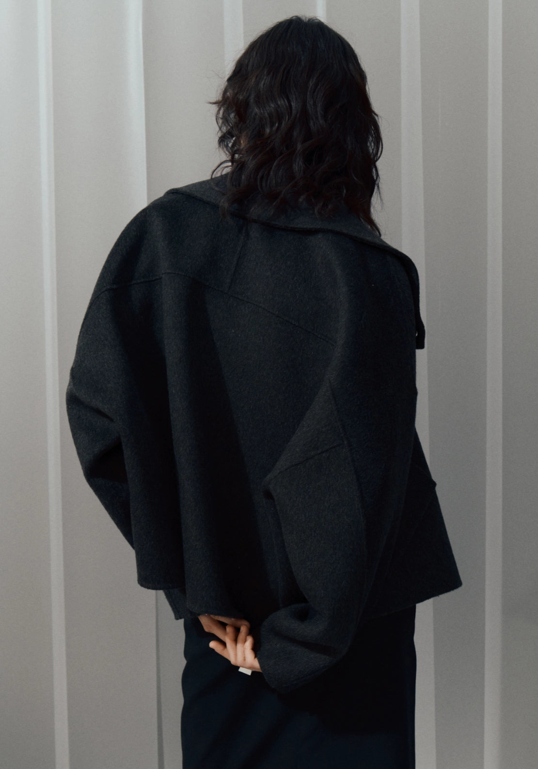 Wool Jacket With Funnel Neck - Grey
