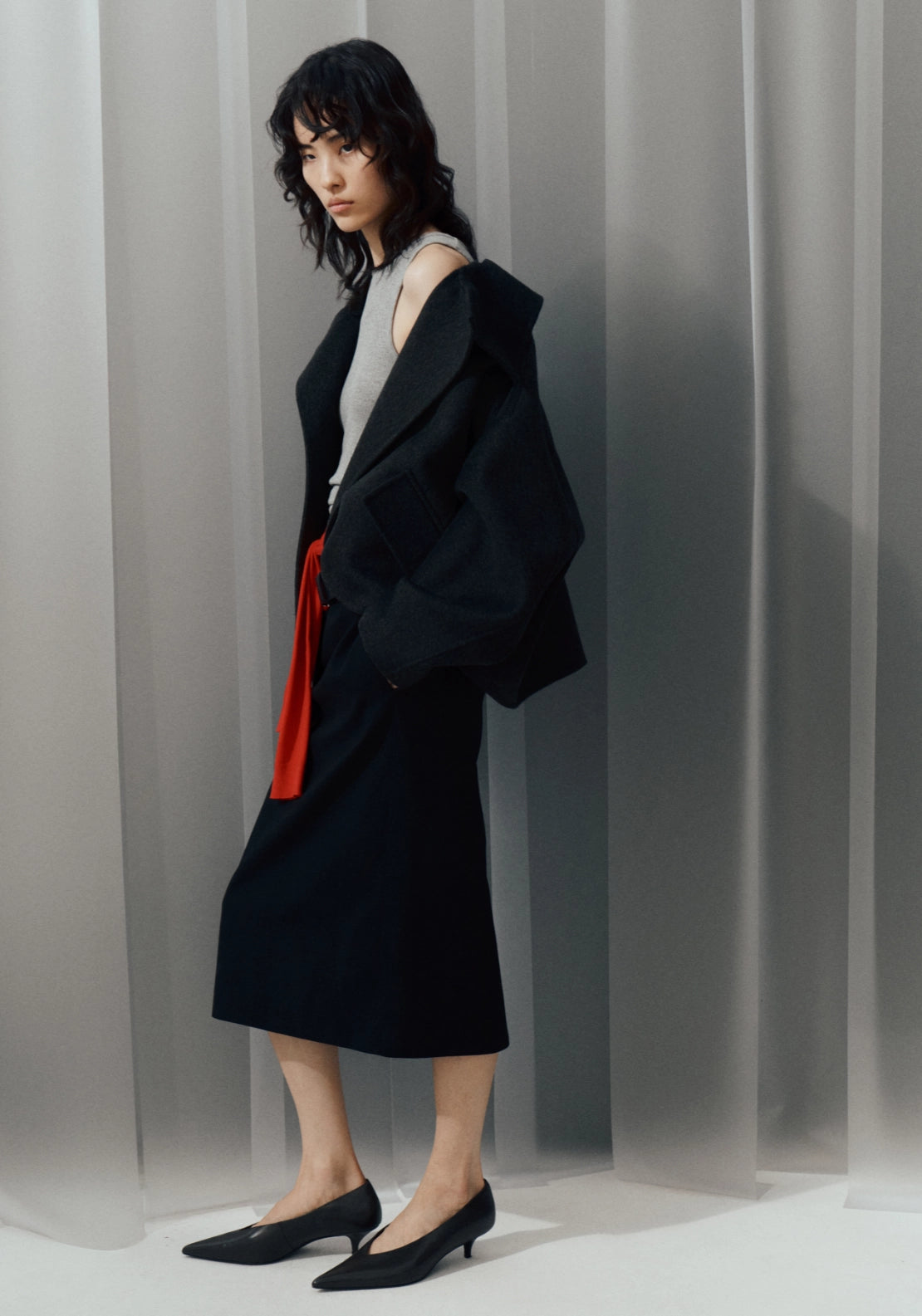 Wool Jacket With Funnel Neck - Grey