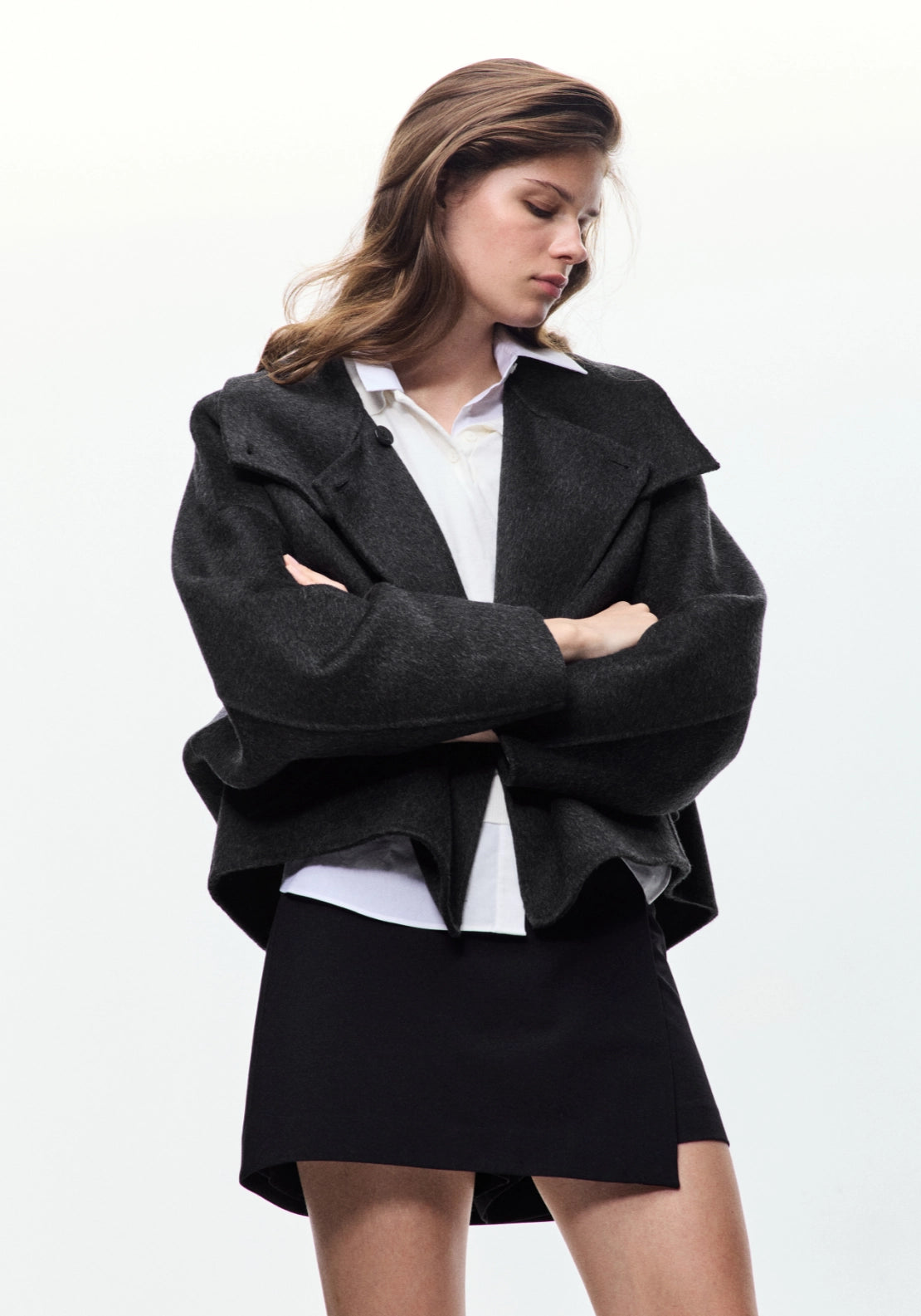 Wool Jacket With Funnel Neck - Grey