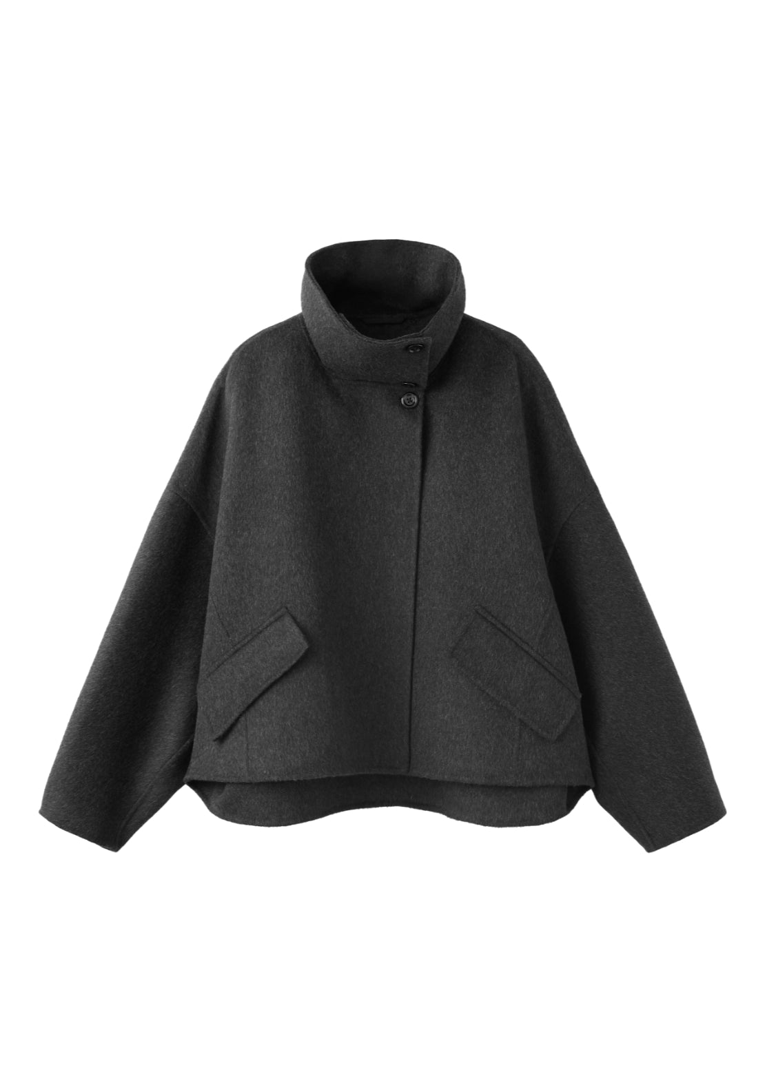 Wool Jacket With Funnel Neck - Grey